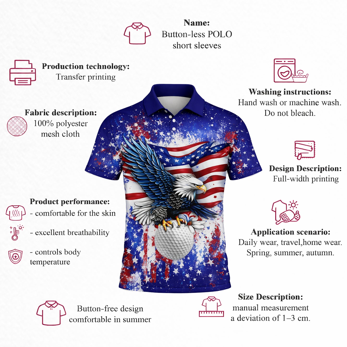 American Eagle Golf Polo Shirt Patriotic USA Flag Custom Name All Over Print Breathable Sport Shirt