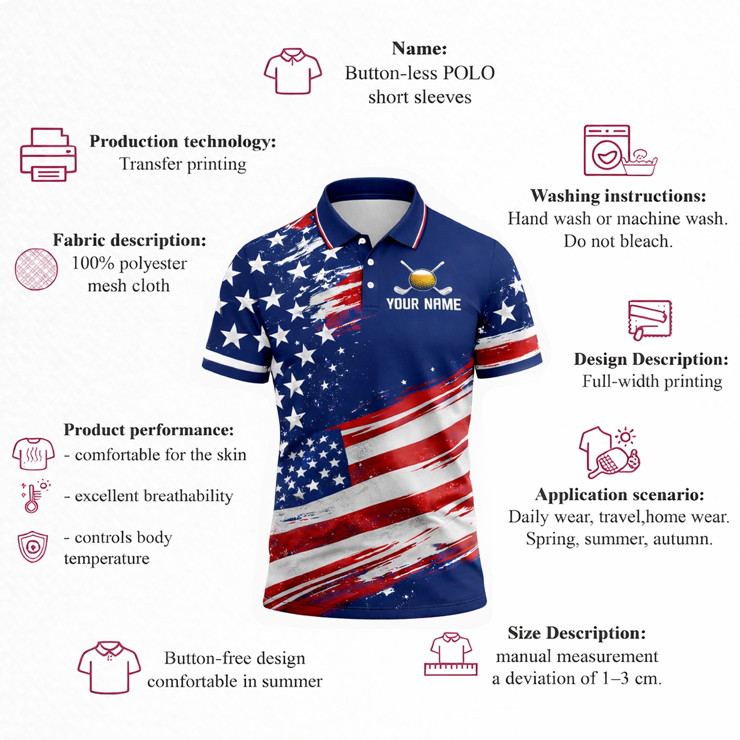 USA Flag Golf Polo Shirt Funny Drinking Team Personalized Name Patriotic Performance Shirt