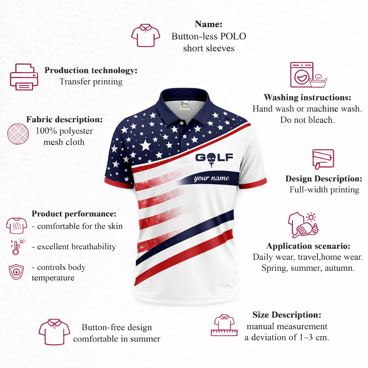 Men Patriotic Golf Polo Shirt USA Flag Custom Name Golf Shirt I Put It In Every Hole Funny Golf Shirt