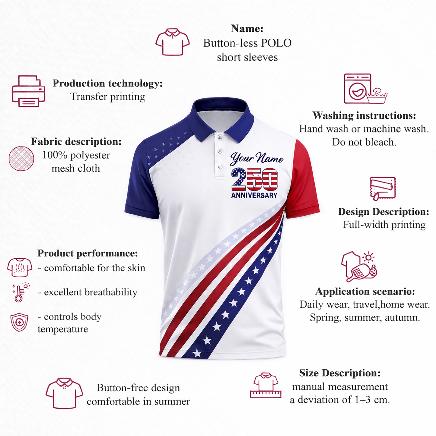 Patriotic Polo Shirt 250 Years Anniversary Freedom Eagle Custom Name USA Flag Design Unisex