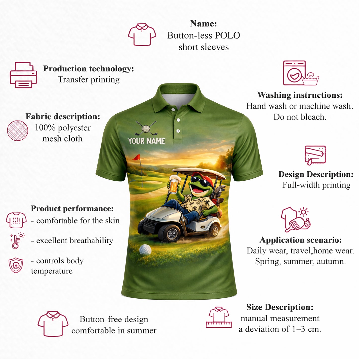 Funny Frog Golf Polo Shirt Personalized Team Name Custom Name Golf Cart Beer Graphic Shirt