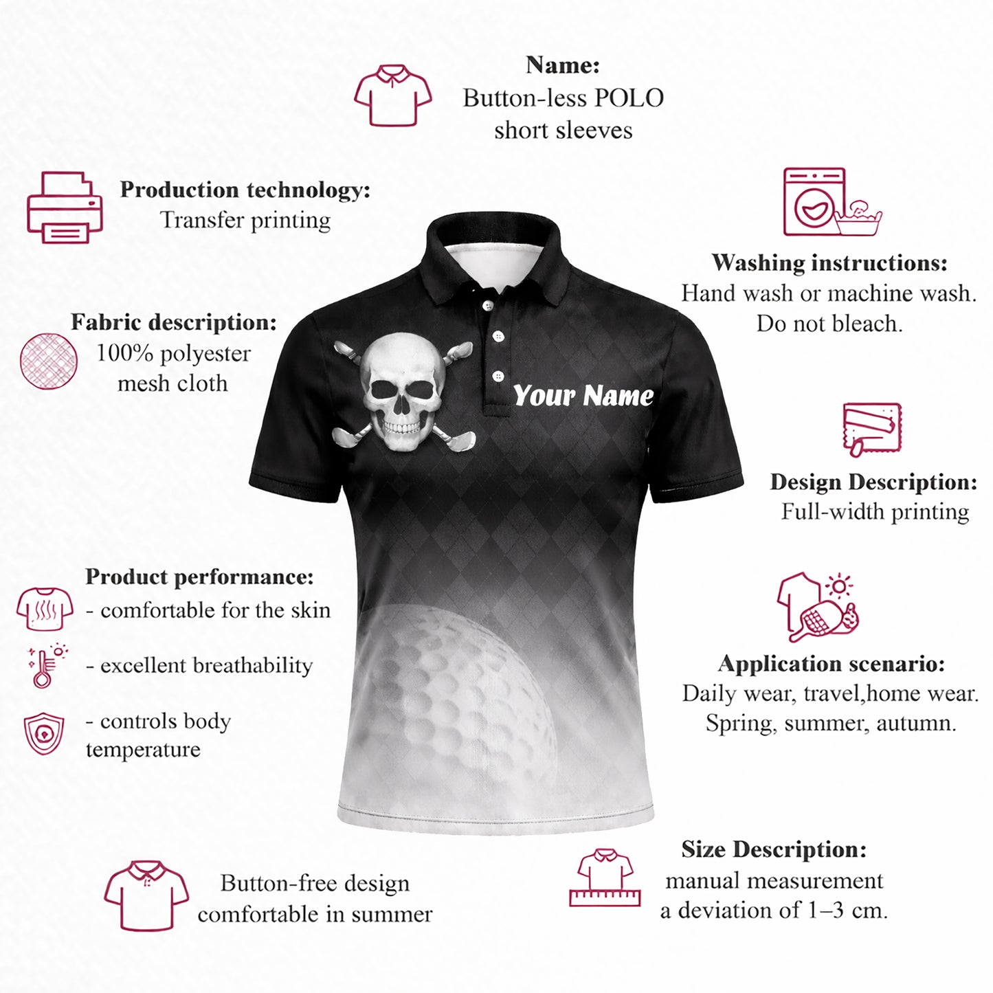 Mens Golf Polo Skull Shirt