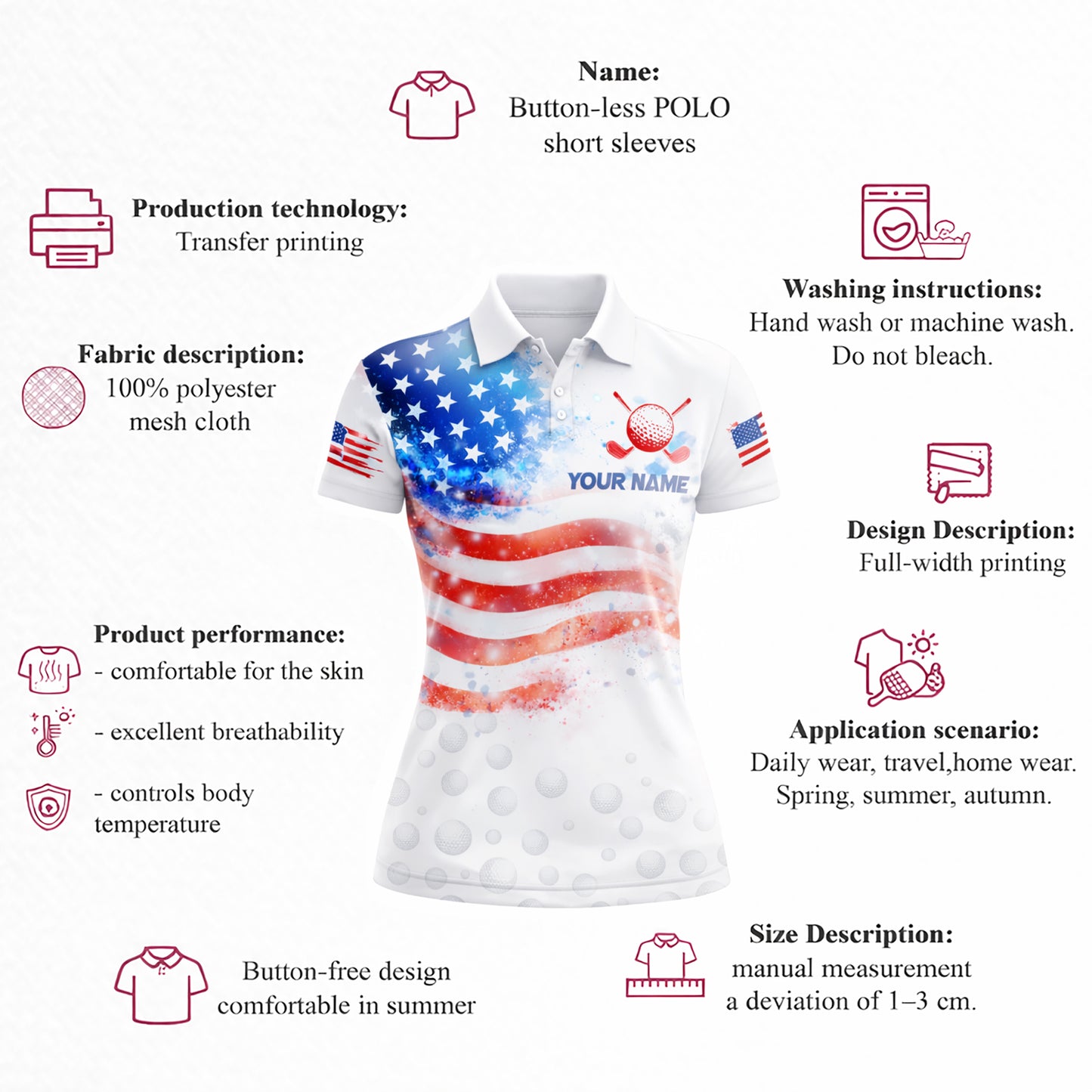 Custom Name Team Women's Patriotic American Flag Shirt