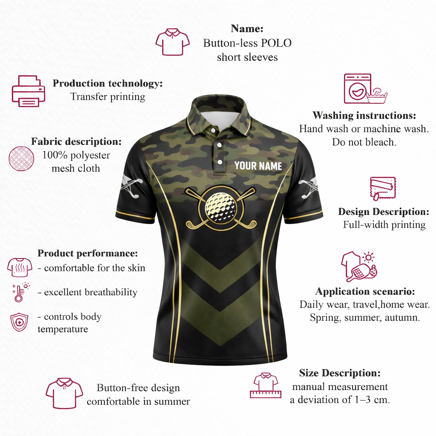 Men's Camo Golf Polo Shirt Custom Name And Team