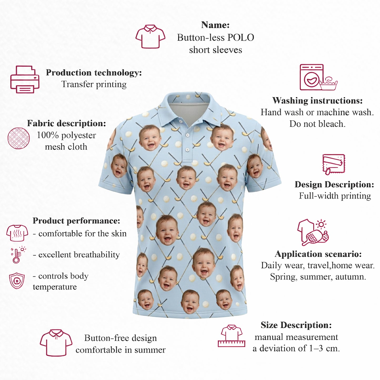 Custom Photo Face Golf Polo Shirt Baby Picture