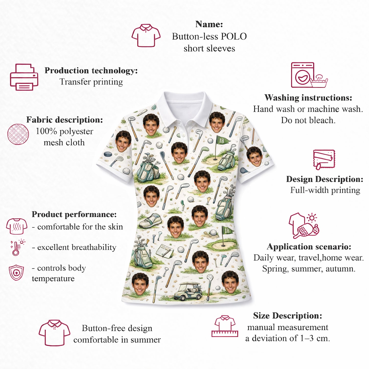Women's Personalized Custom Face Photo Golf Polo Shirt