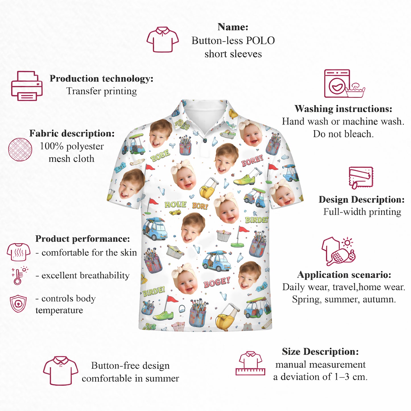 Custom Kid Face Photo Golf Polo Shirt for Dad Grandpa