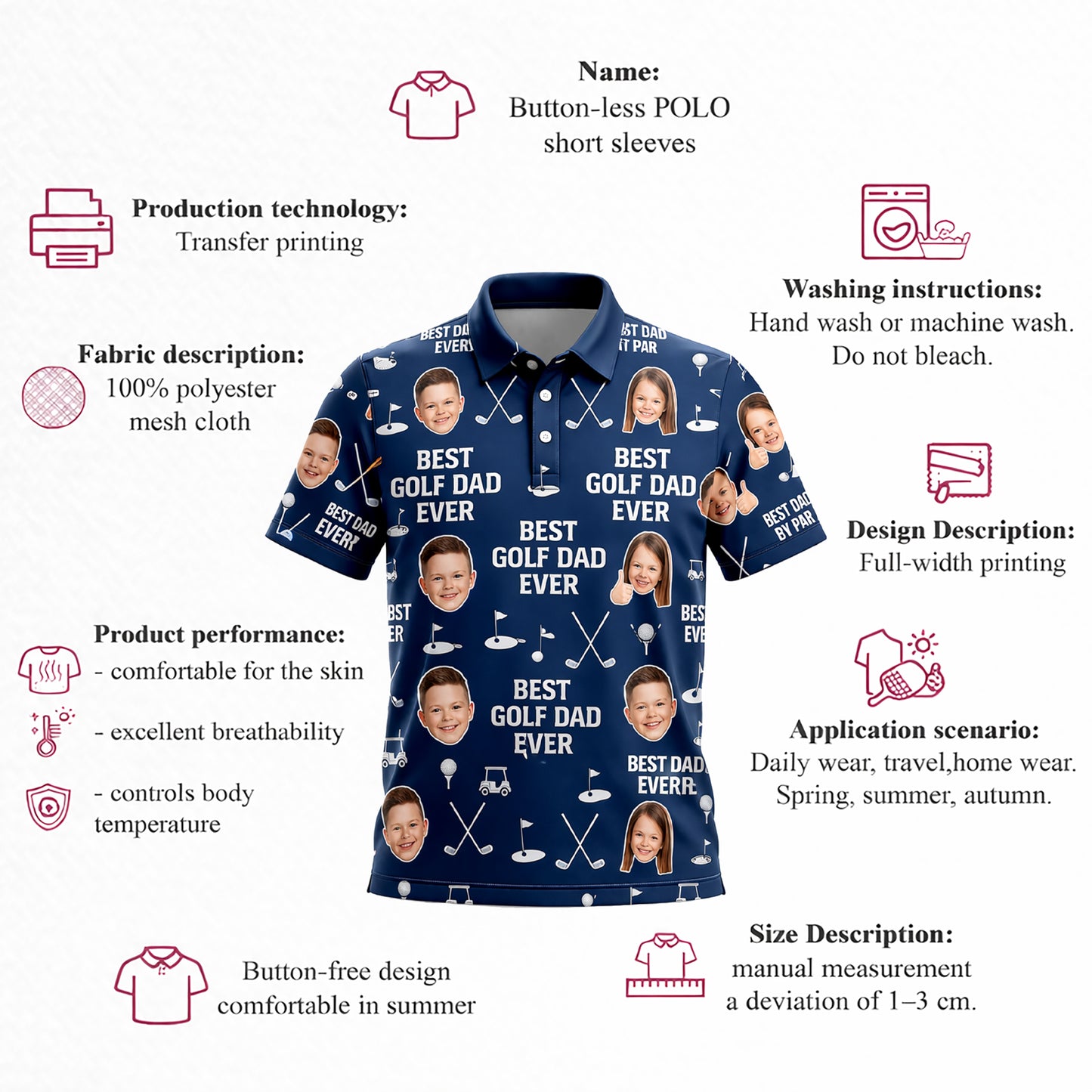 Best Golf Dad Ever Custom Photo Navy Polo for Men