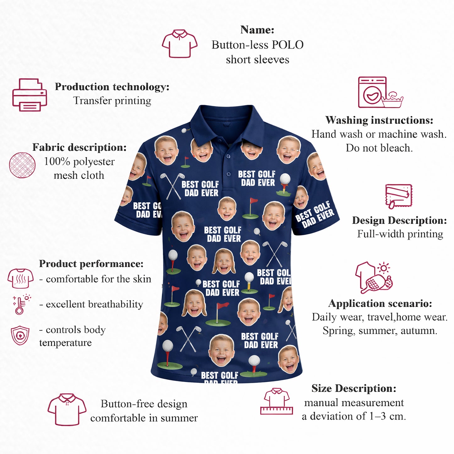 Best Golf Dad Custom Face Navy Blue Polo Shirt Men
