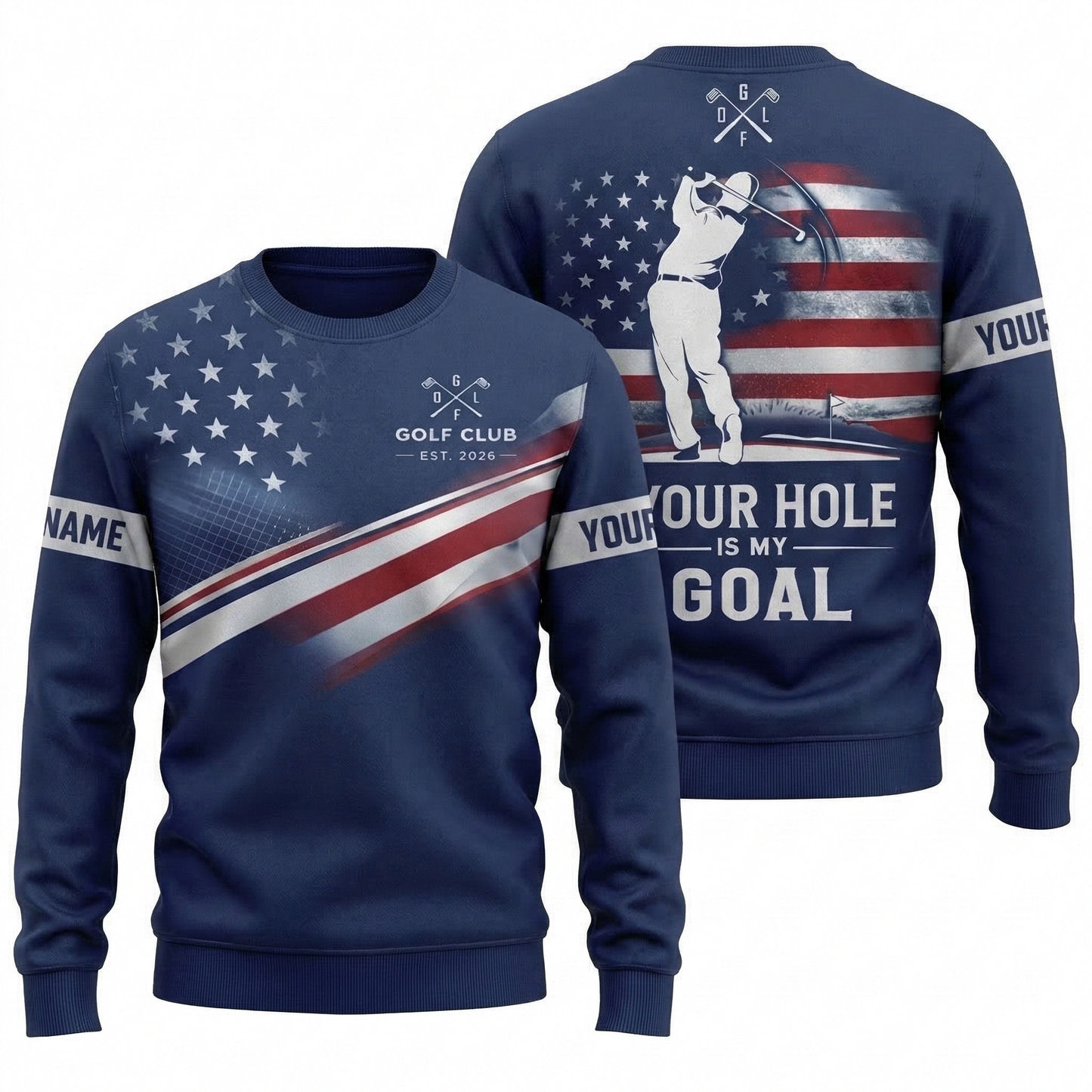 Custom Golf Polo Shirt USA Flag Personalized Name Funny Golf Shirt Your Hole is My Goal Performance Polo