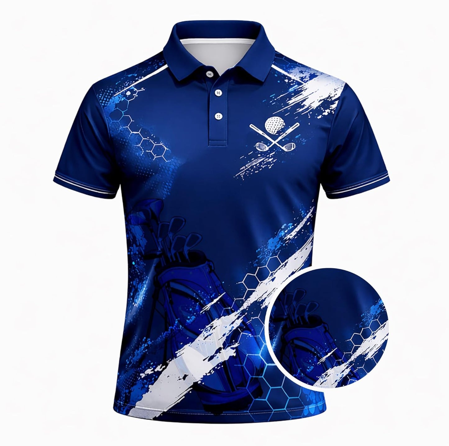 Golf Swing Performance Polo Shirt Blue Golf Polo Shirt Men Breathable Golf Shirt