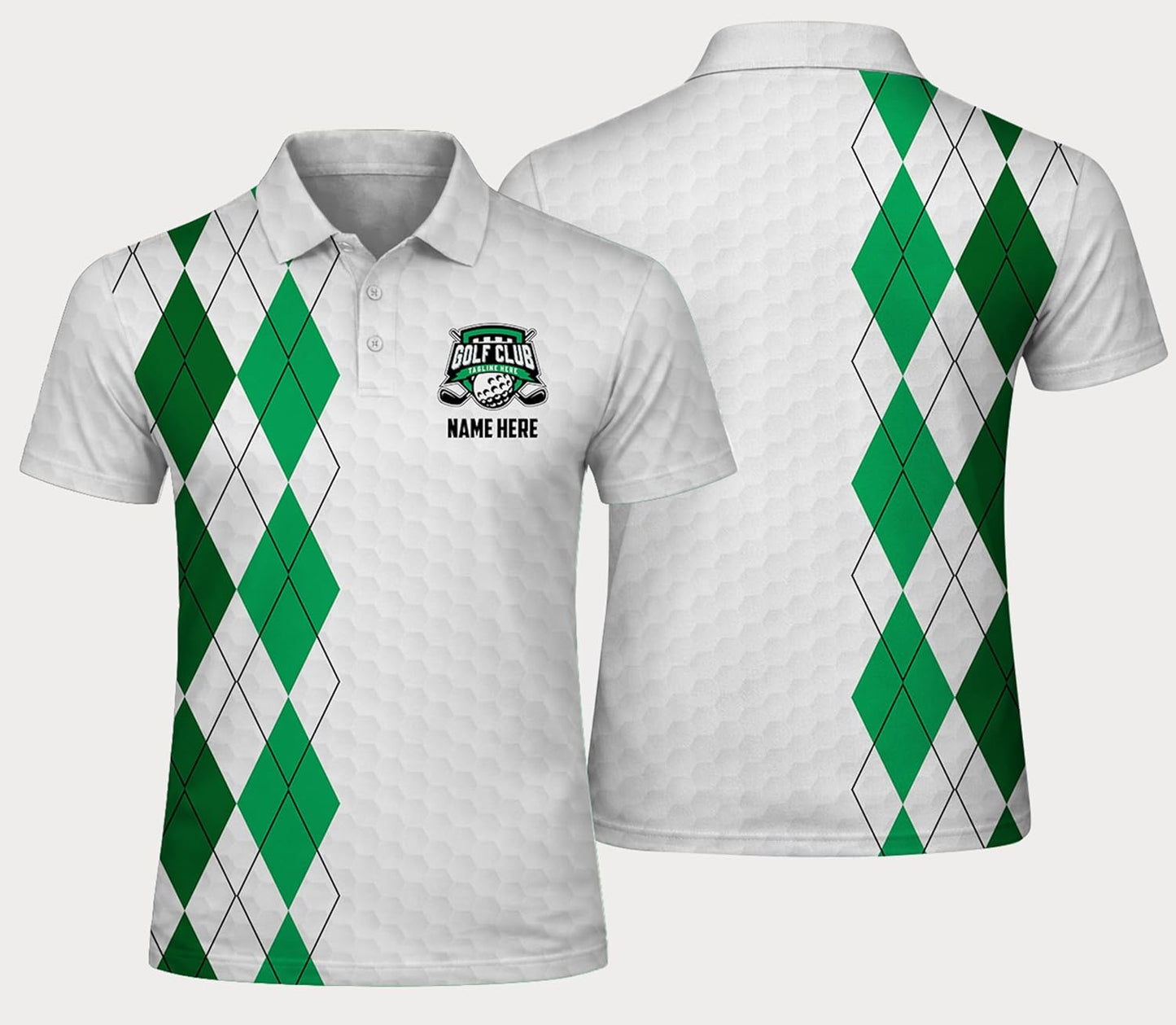 Green Argyle Golf Polo Shirt for Men Women Performance Short Sleeve Custom Club Team Shirt