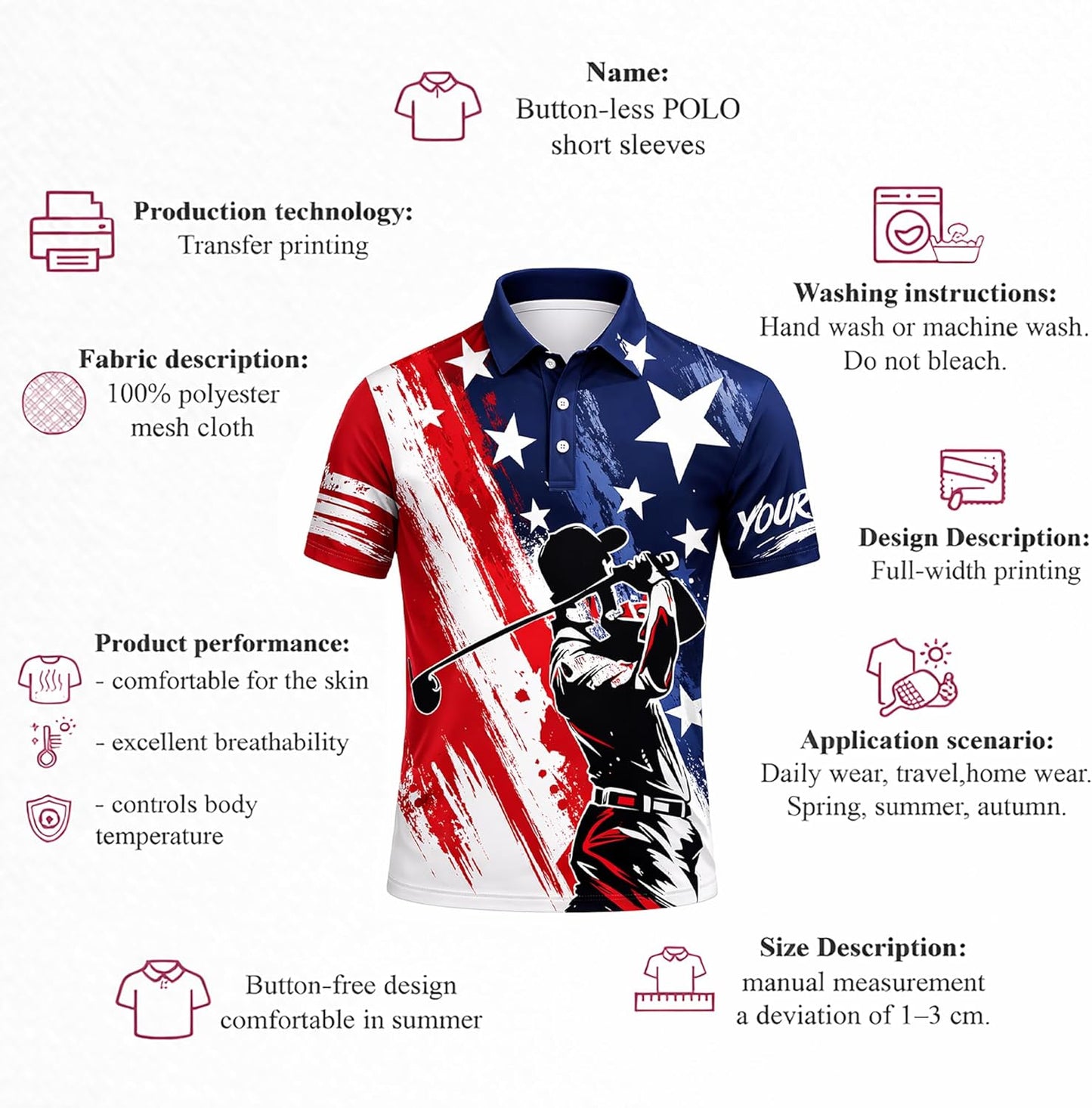 Patriotic Golf Polo Shirt Custom Name USA Flag Golf Shirt Personalized Golf Player Polo All Over Print
