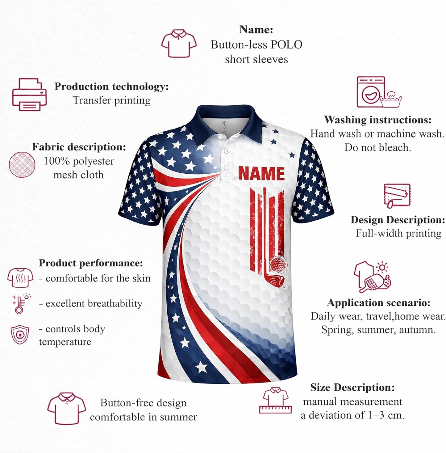 Patriotic Golf Polo Shirt Custom Name USA Flag Stars Stripes Funny May The Course Be with You Golf Shirt