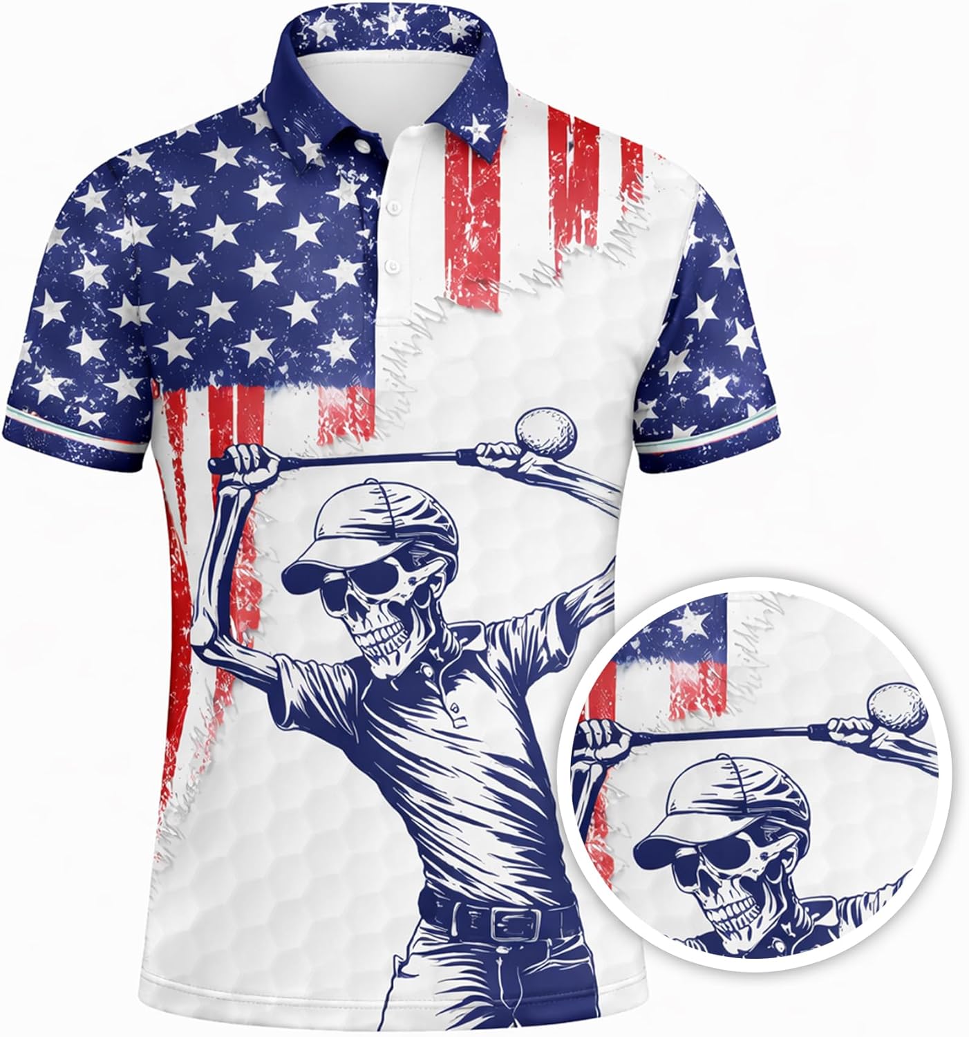 Patriotic Skull Golfer Polo Shirt Funny Golf and Bourbon Shirt American Flag Golf Polo
