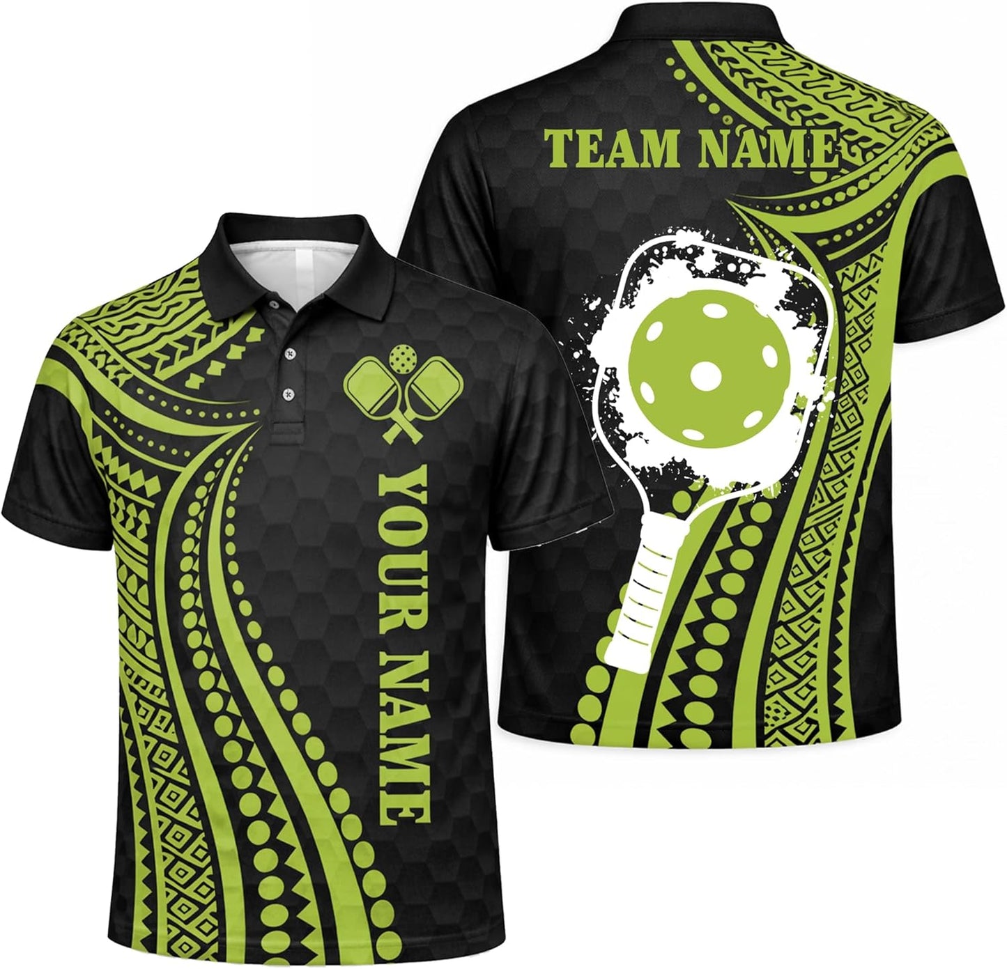 Personalized Pickleball Polo Shirt Custom Name Team Shirt Black Green Performance Polo