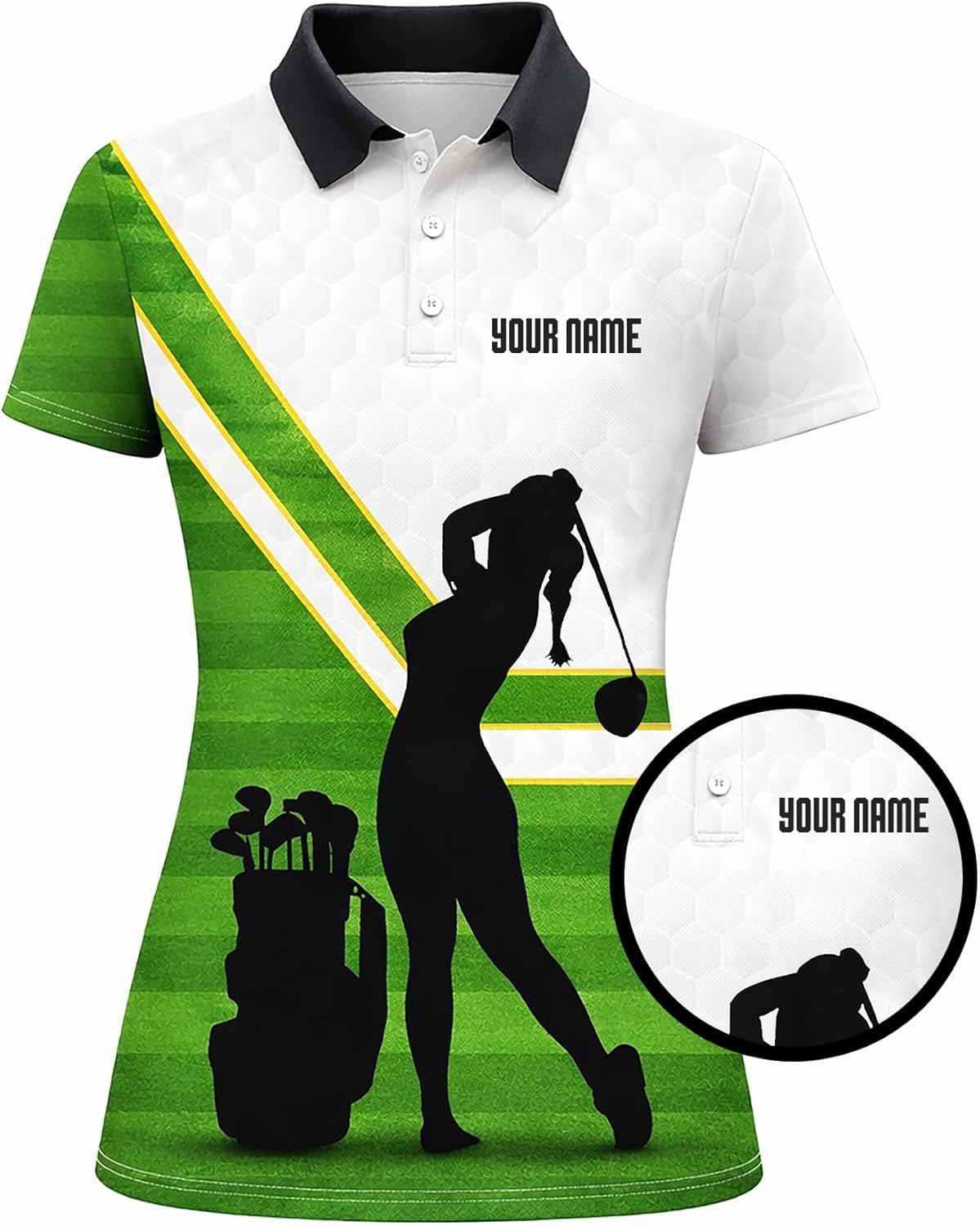 Women Golf Polo Shirt Custom Name Golf Team Shirt Female Golfer Performance Polo Shirt Black
