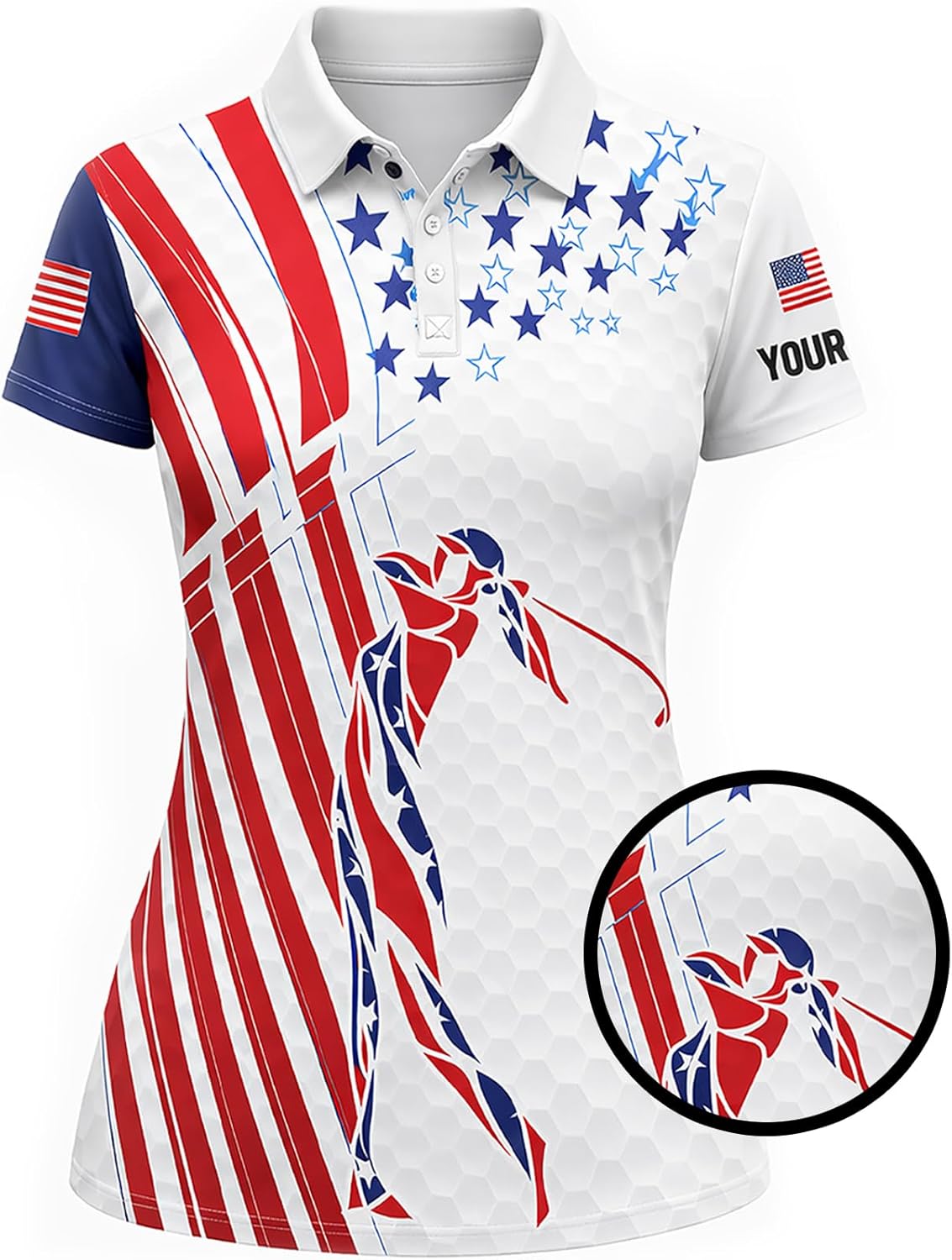 Women Patriotic Golf Polo Shirt Custom Name USA Flag Stars Stripes Golf Shirt Performance Short Sleeve