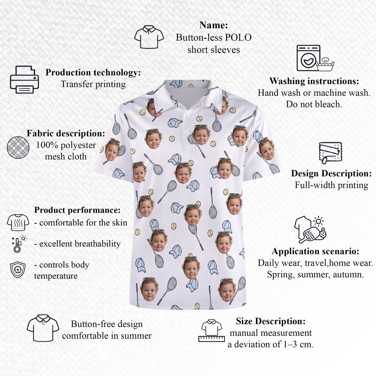 Custom Face Men's Tennis Polo Shirt Sporty Pattern