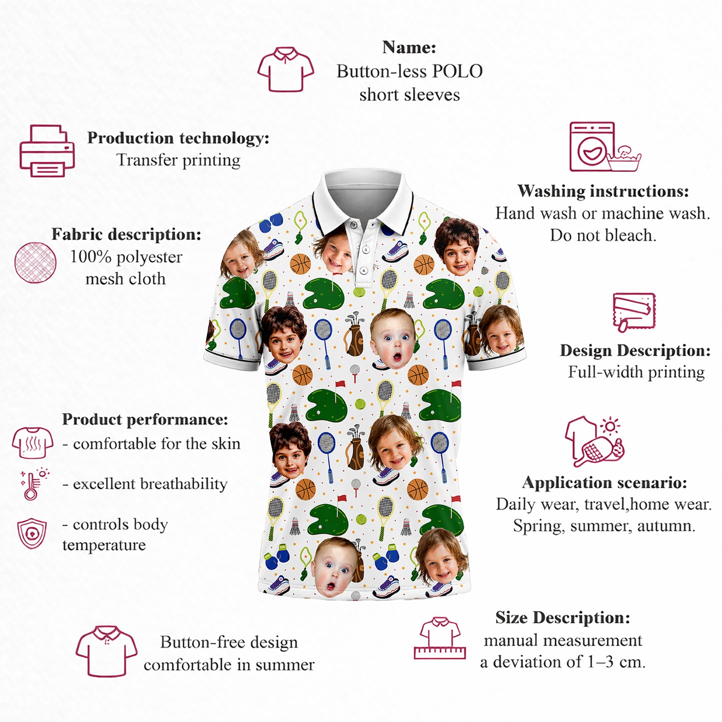 Custom Kids Face Sports Polo Shirt Funny Gift