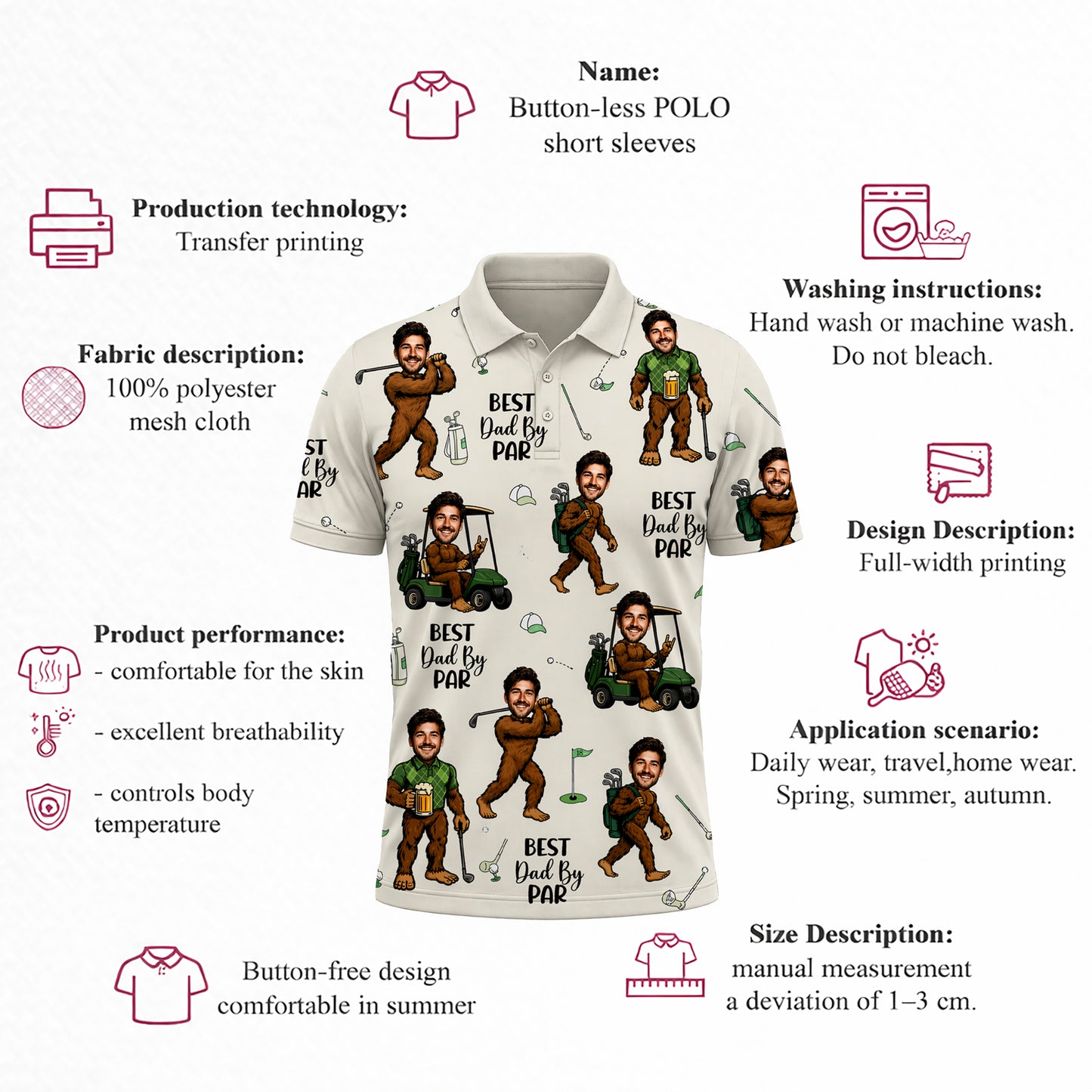 Custom Face Golf Dad By Par Polo Shirt