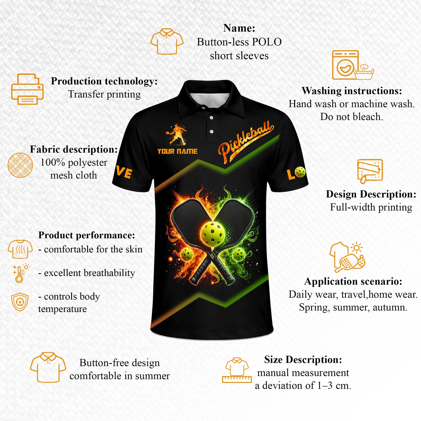 Custom Fire Pickleball Polo Shirt