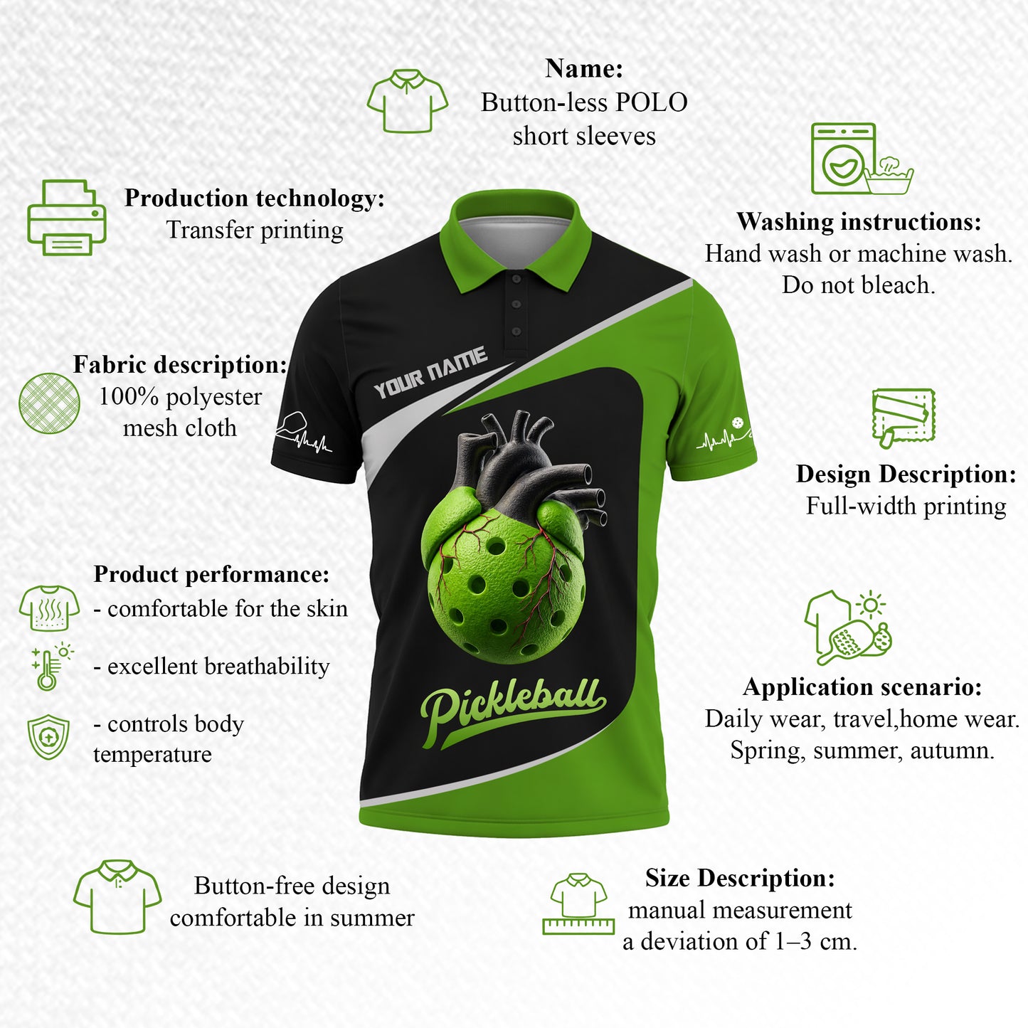 Custom Pickleball Heart Graphic Polo Shirt