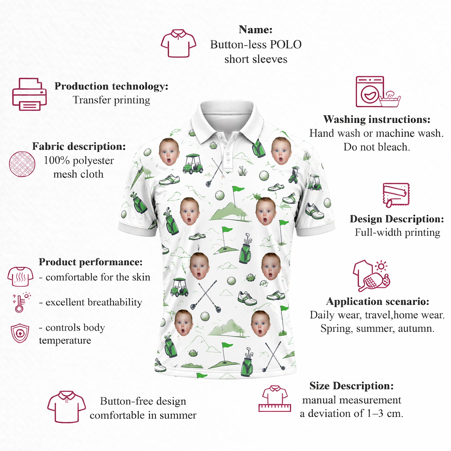 Custom Face Golf Polo Shirt Funny All Over Print