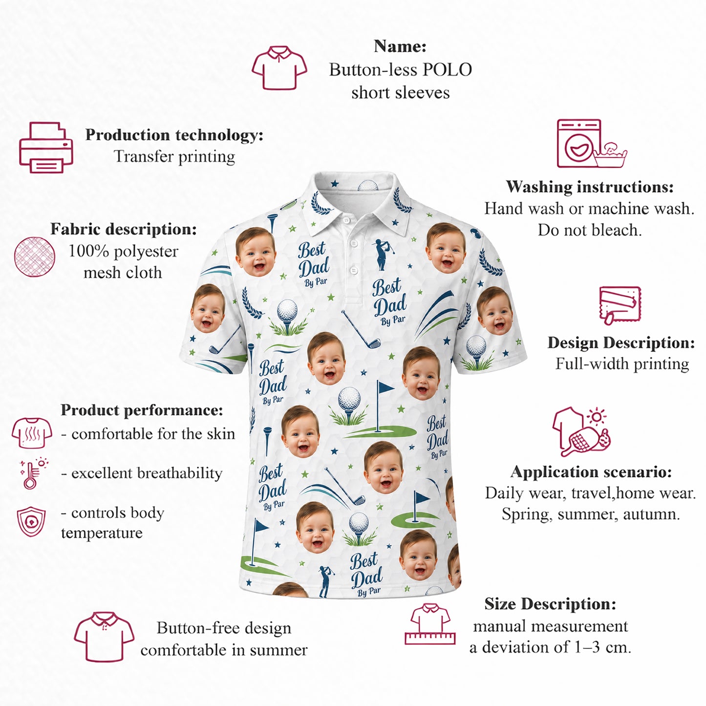 Custom Face Best Dad By Par Golf Polo