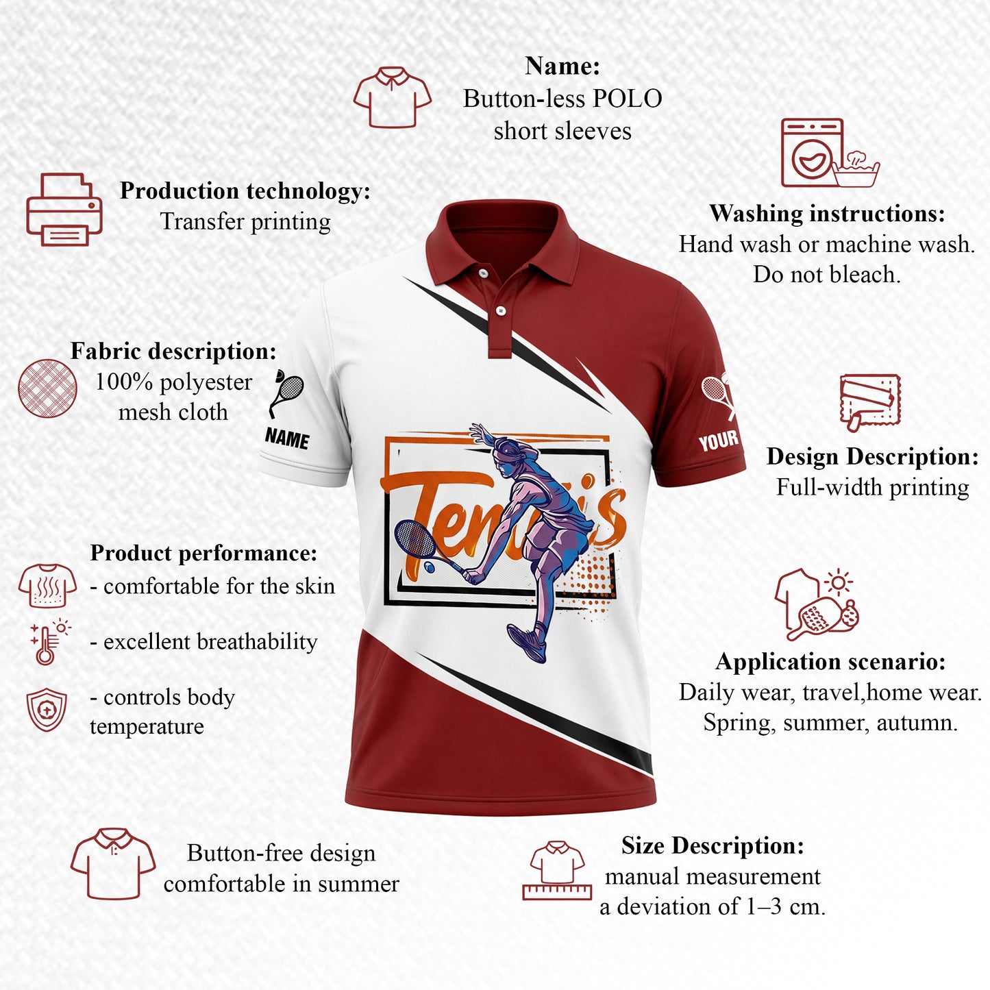 Custom Name Personalized Tennis Polo Shirt