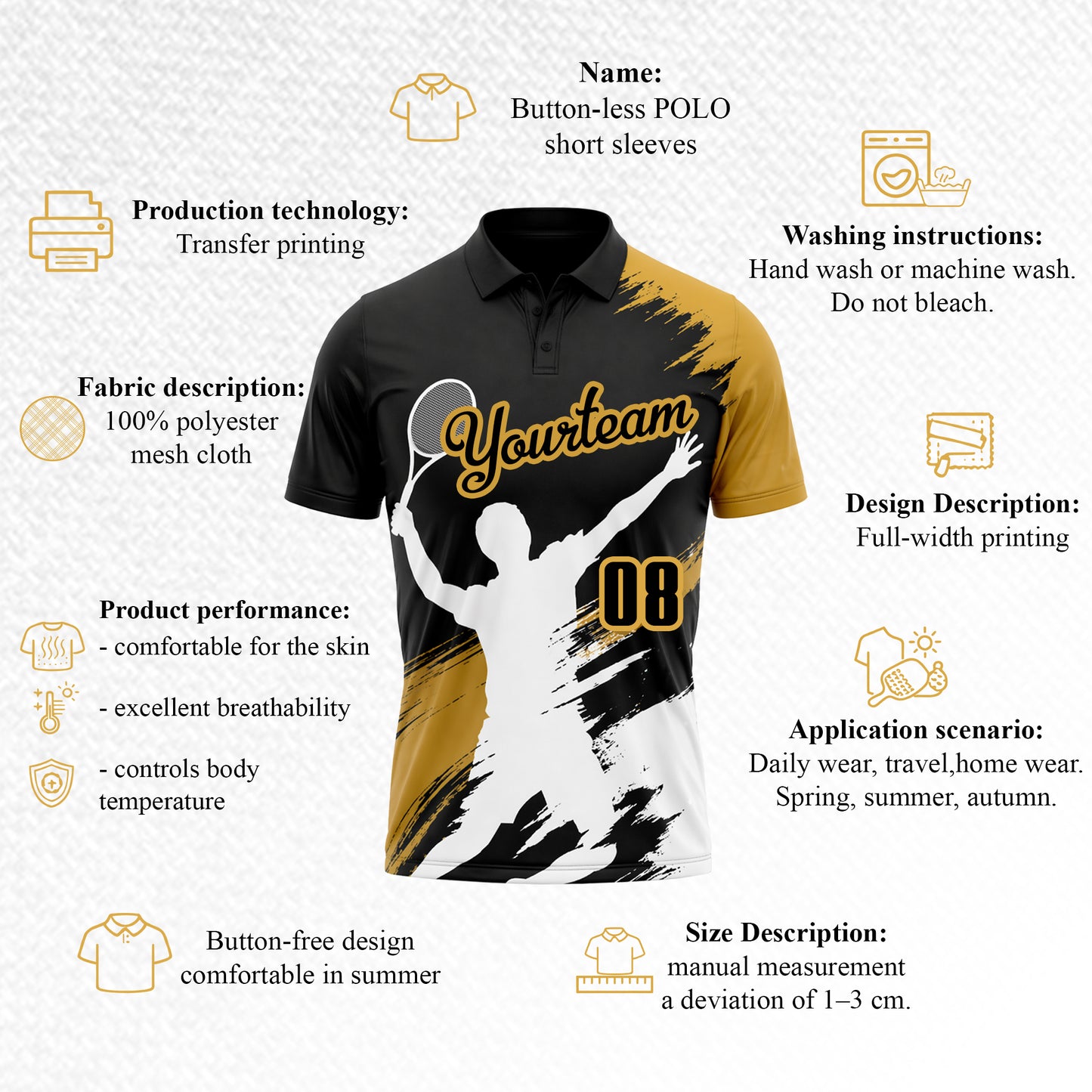 Custom Tennis Polo Black Gold