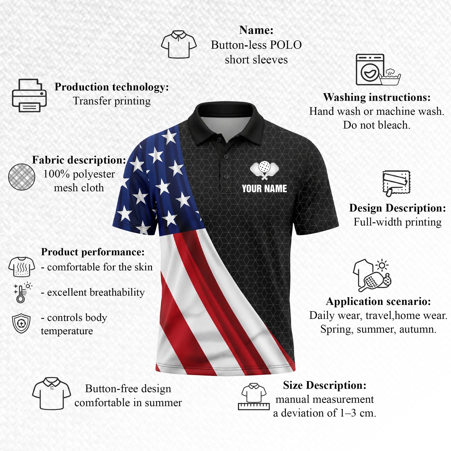 Custom USA Flag Pickleball Polo Shirt