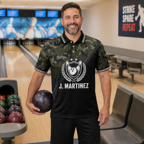 Personalized Bowling Camo Crest Polo - Lifestyle 1
