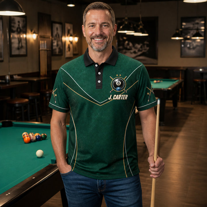 Custom Billiards Team AOP Polo – Player Name & Team Name - Lifestyle 1