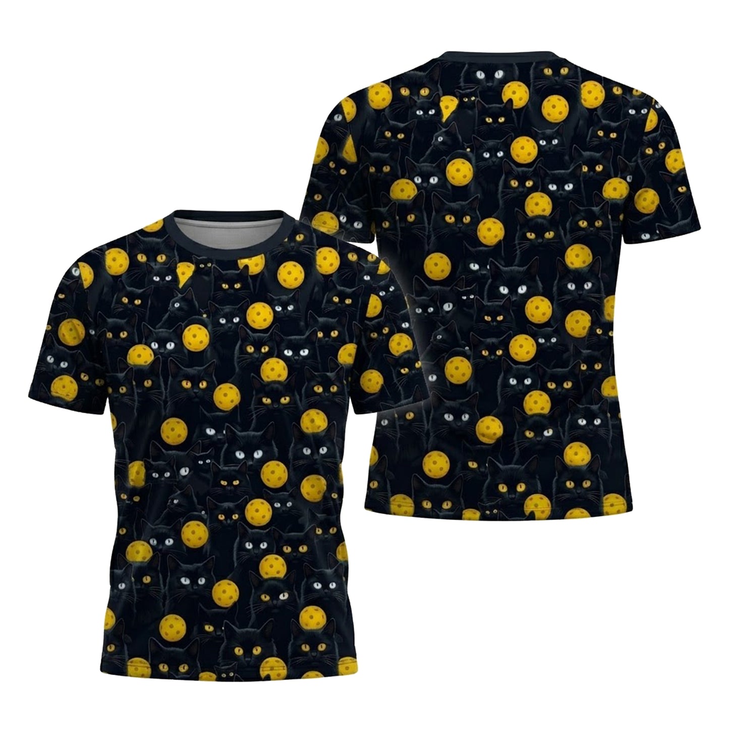 Black Cat Pickleball Polo Shirt Funny Cat Lover Sports Shirt All Over Print Breathable Athletic Tee