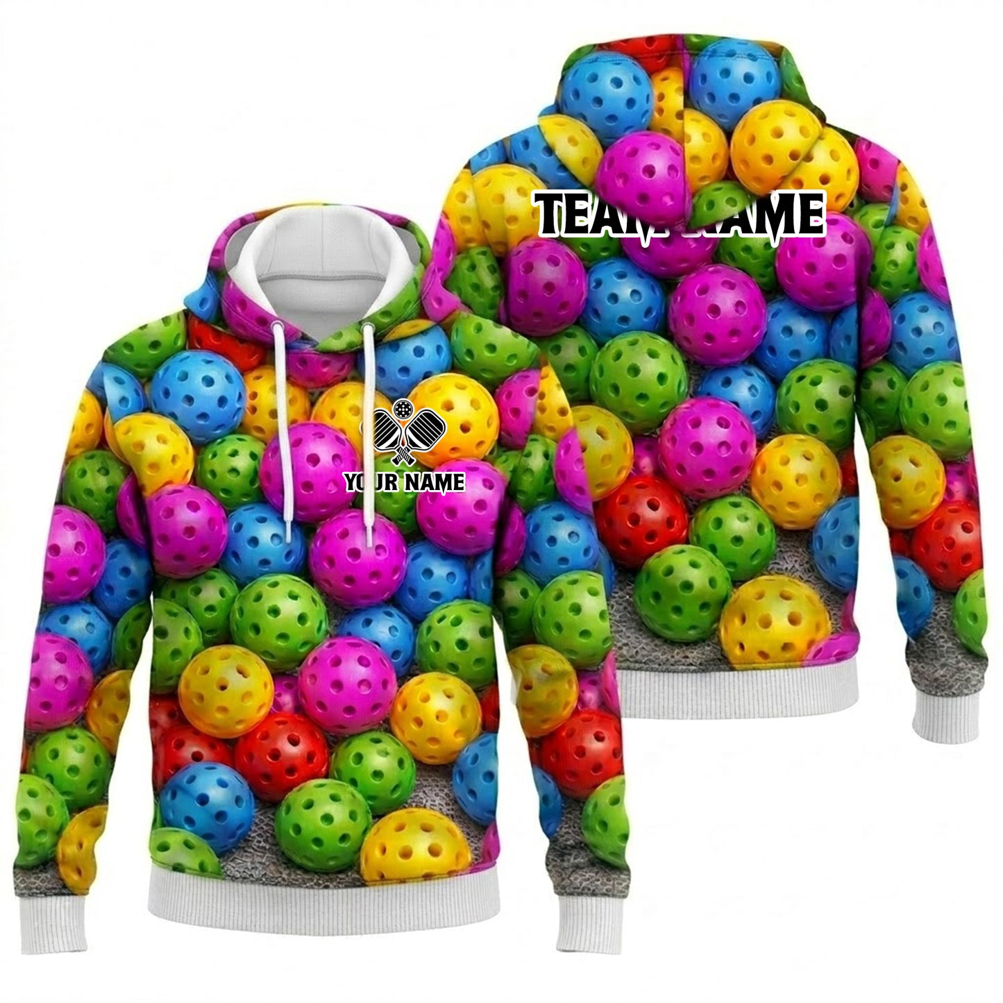 Personalized Pickleball Polo Shirt for Men, Custom Name & Team Colorful Pickleball Balls 3D Print Short Sleeve Golf Polo