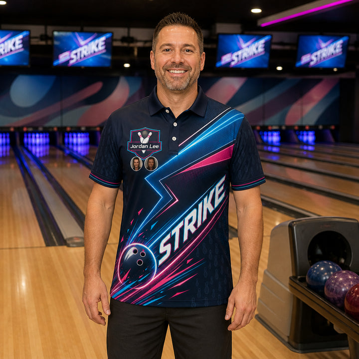 Custom Bowling STRIKE Neon AOP Polo - Lifestyle 2