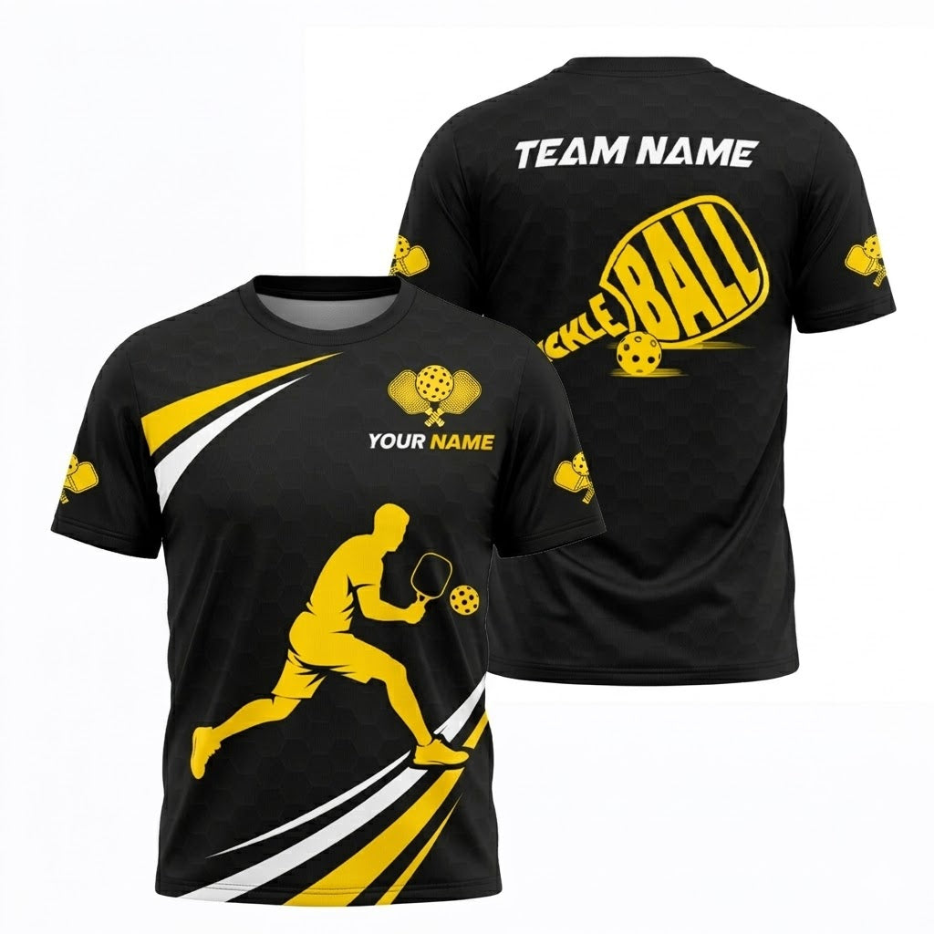 Custom Pickleball Polo Shirt Black Gold Performance Team Jersey Personalized Sports Polo for Men Women