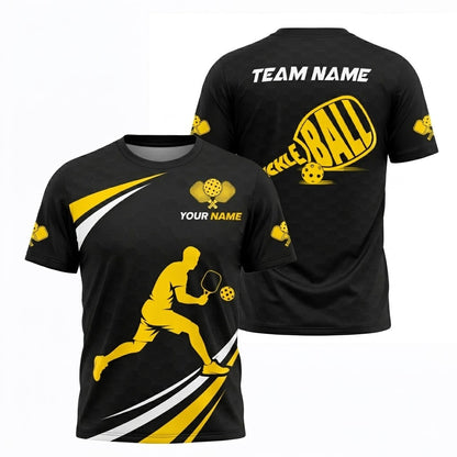 Custom Pickleball Polo Shirt Black Gold Performance Team Jersey Personalized Sports Polo for Men Women