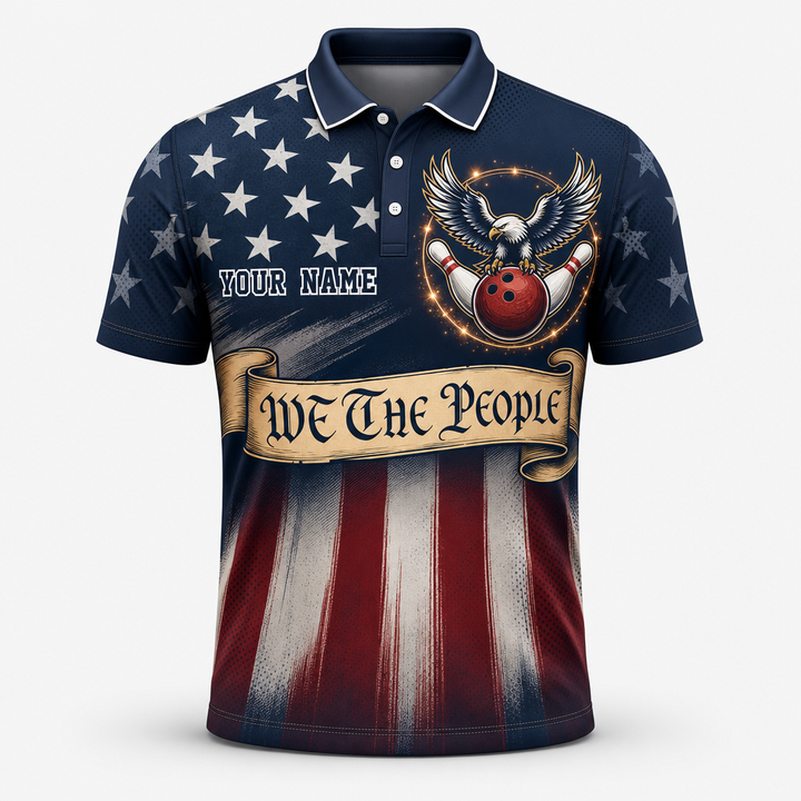 Patriotic Bowling Eagle – AOP Polo (Team + Player Name) - Hero