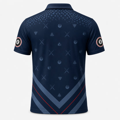 Custom Billiards Team AOP Polo – USA Shield – Name & Team - Back view