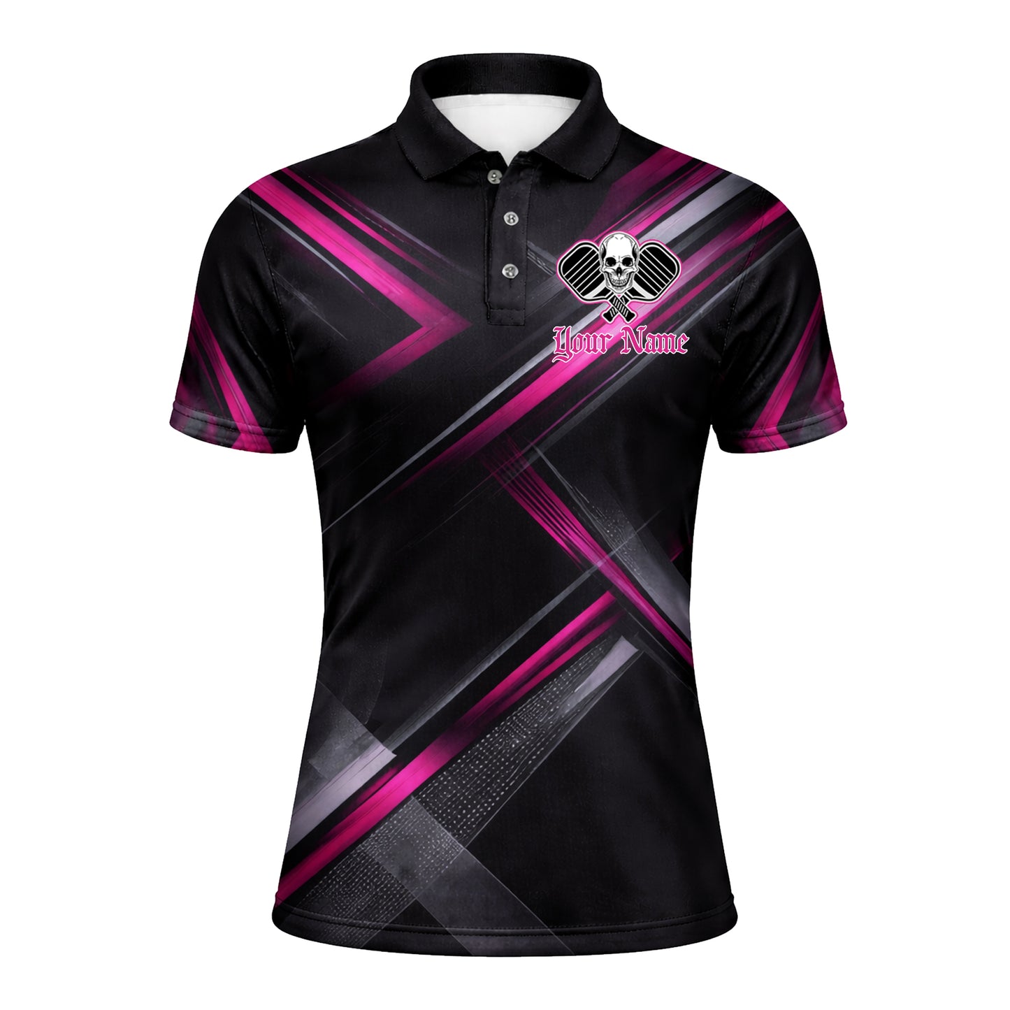 Custom Team Pickleball Polo Shirt Personalized Name Skull Paddle Sport Shirt Black Pink Performance Polo