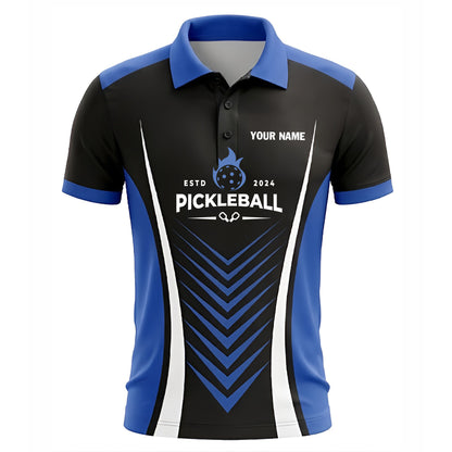 Pickleball Polo Shirt Custom Name It's In My DNA Graphic Performance Sport Shirt Black Blue Unisex