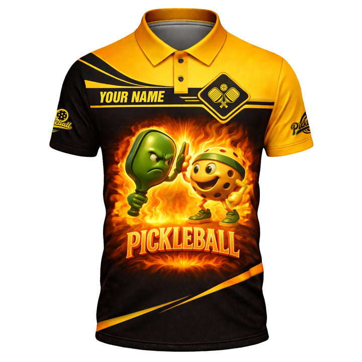 Pickleball Polo Shirt Personalized Funny Paddle vs Ball Fire Design Unisex Performance Shirt