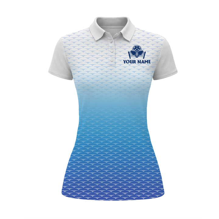 Women s Pickleball Polo Shirt Gradient Blue Pattern Custom Name Team Shirt Breathable Performance