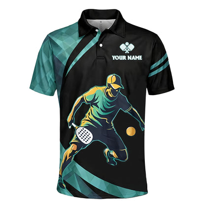 Pickleball Polo Shirt Custom Name Team Name Black Teal Performance Athletic Shirt
