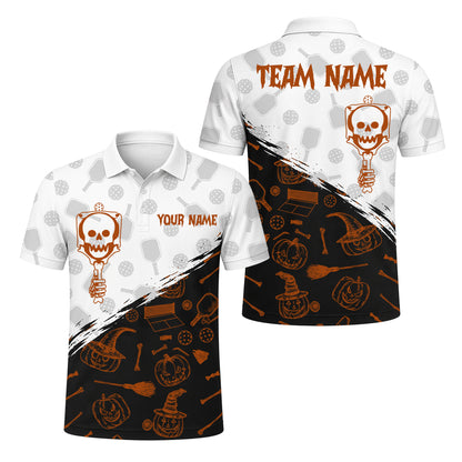 Skeleton Pumpkin Pickleball Custom Name Team Polo