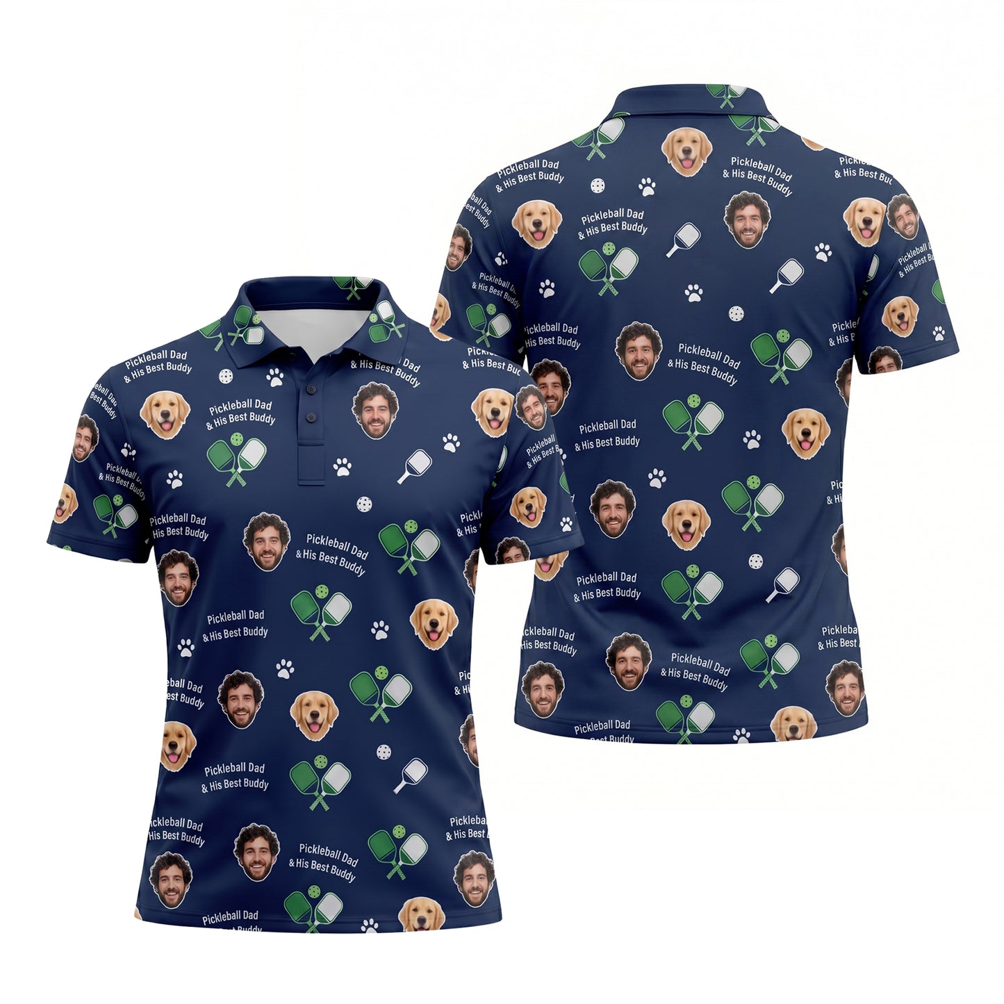 Custom Photo Pickleball Dad & Dog Polo Shirt Navy