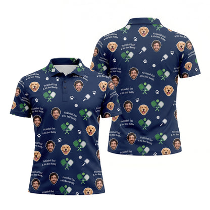 Custom Photo Pickleball Dad & Dog Polo Shirt Navy