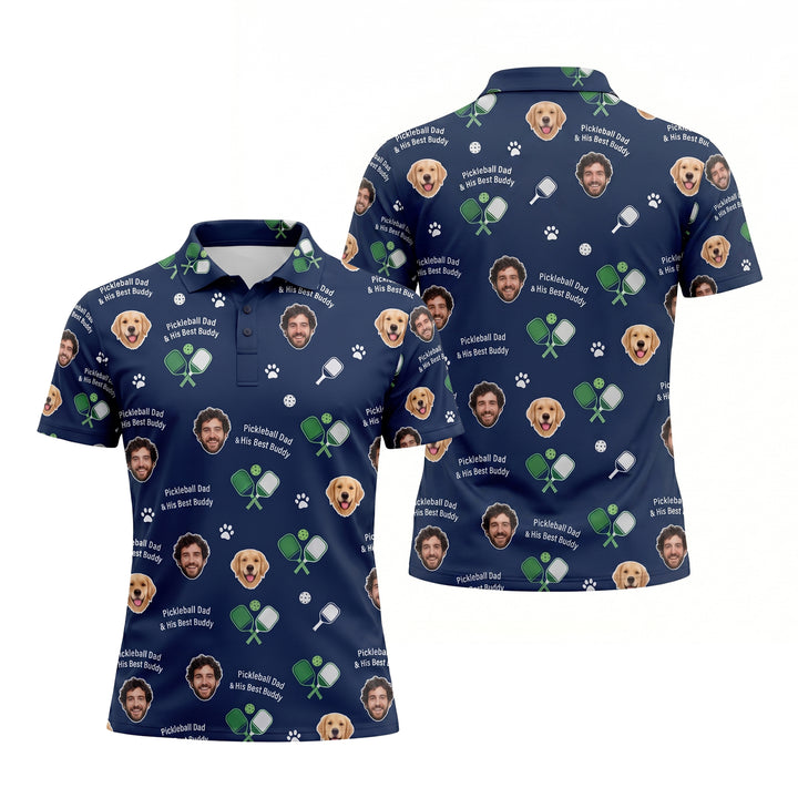 Custom Photo Pickleball Dad & Dog Polo Shirt Navy